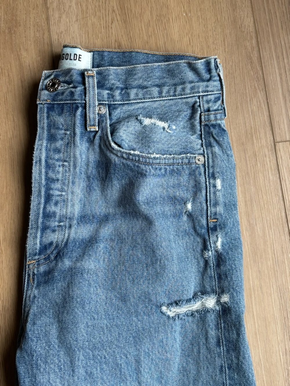 AGOLDE 90s Mid Rise Loose Fit Jean Blue Distressed Size 25 - Picture 2 of 13